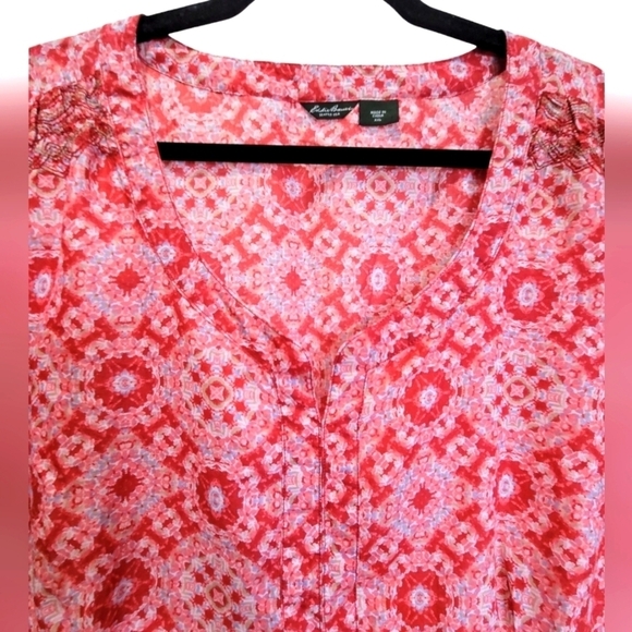 EDDIE BAUER XXL 100% Cotton Geometric Short Sleeve Blouse - Picture 4 of 7